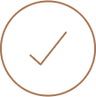 A brown icon of a check sign in a circle, white background
