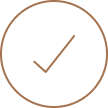 A brown icon of a check sign in a circle, white background