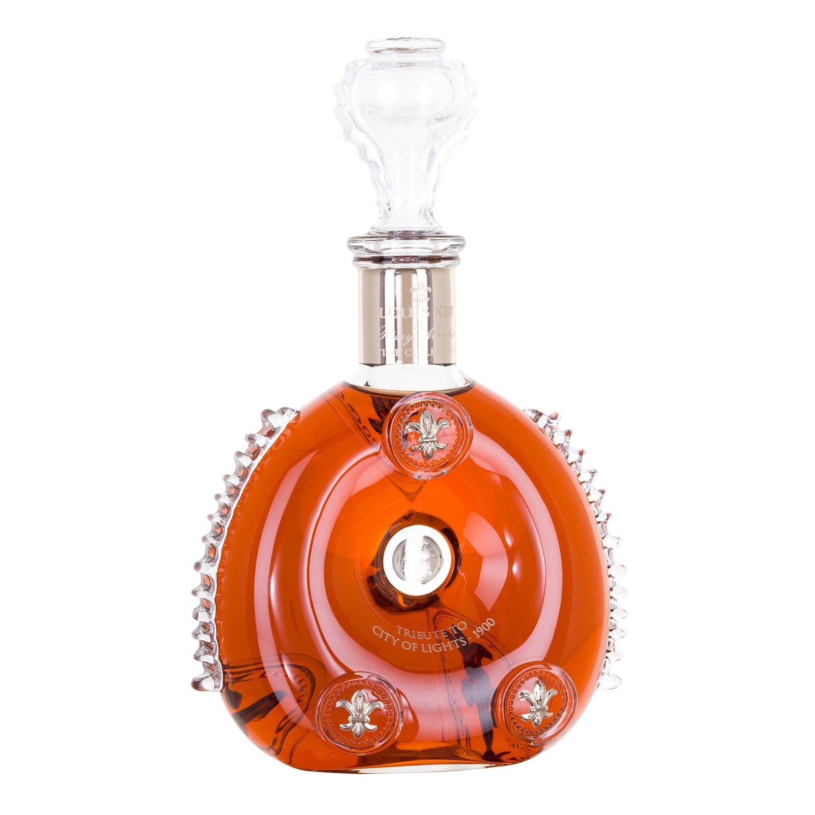 A packshot of LOUIS XIII City of Lights 1900 decanter on a white background